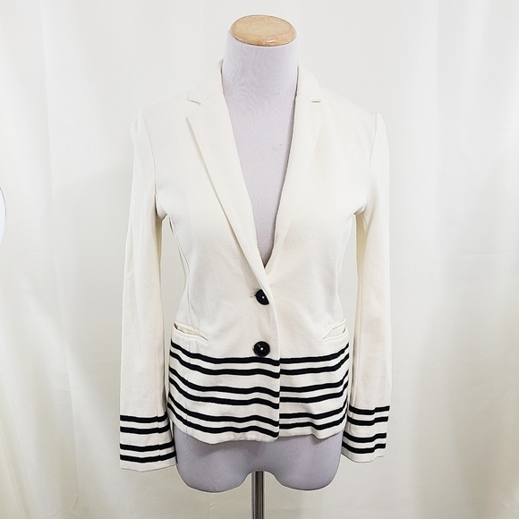J. Crew Maritime Blazer Placed Stripe Cream Black XS - Picture 2 of 7